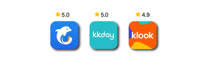Trip.com, KKday, Klook platform star ratings for the best Chinese-language tour in Seoul 首尔最受欢迎中文导览在Trip.com、KKday、Klook上的五星好评图示